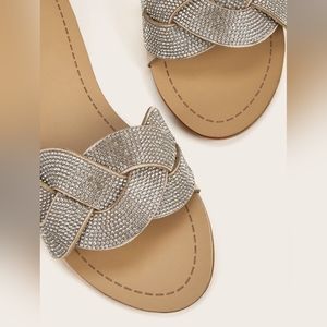 Silver Fashion Rhinestone Solid Color Women's Flat Sandals 7.5 NEW